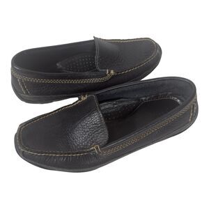L.L. Bean Mens Black Leather Vibram Sole Slip On Driving Moccasin Loafers Sz 8